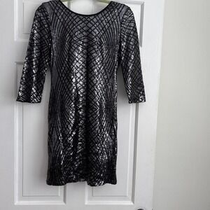 Midnight Doll Womens Silver Black Sequin‎ Geometric Bodycon Dress EQI14543I L